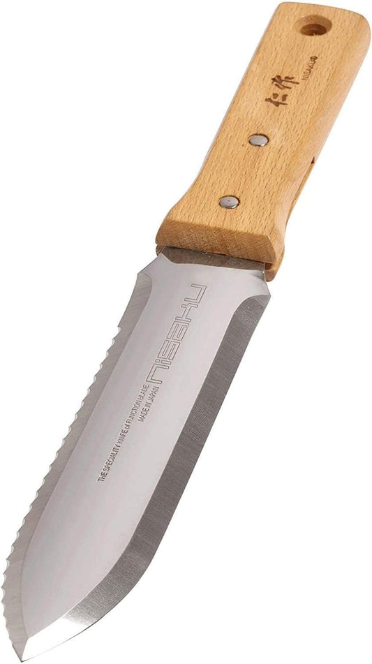 NISAKU NJP650 The Original Hori Hori Namibagata Japanese Stainless Steel Weeding Knife, 7.25-Inch Blade