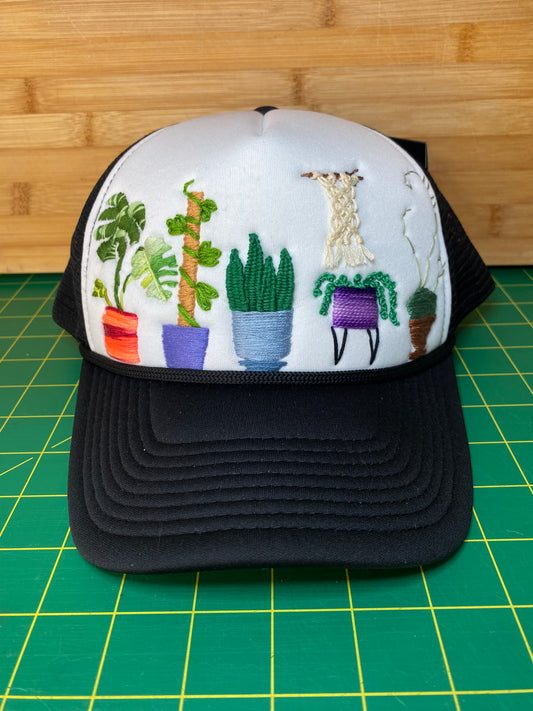 Houseplant Lovers Trucker Hat, hand embroidered