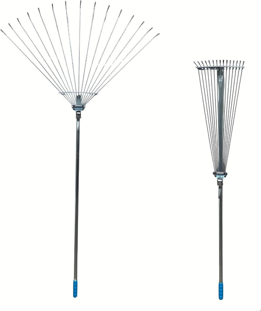 ATE Pro. Tools - Adjustable Metal Rake - Garden Rake, Collapsible & Telescopic Rake; Heavy Duty Leaf Rake, Expandable Head 7.5 to 26.5", for Leaves, Shrubs, Small Areas, Gardening, & RV Camping Rake