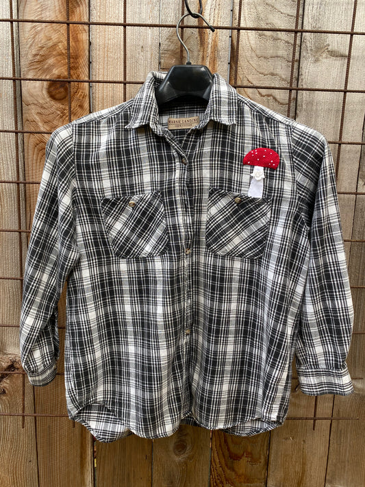 Upcycled Amanita Plaid top, Women's Medium