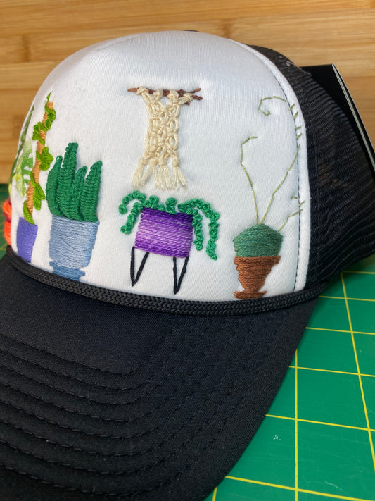Houseplant Lovers Trucker Hat, hand embroidered
