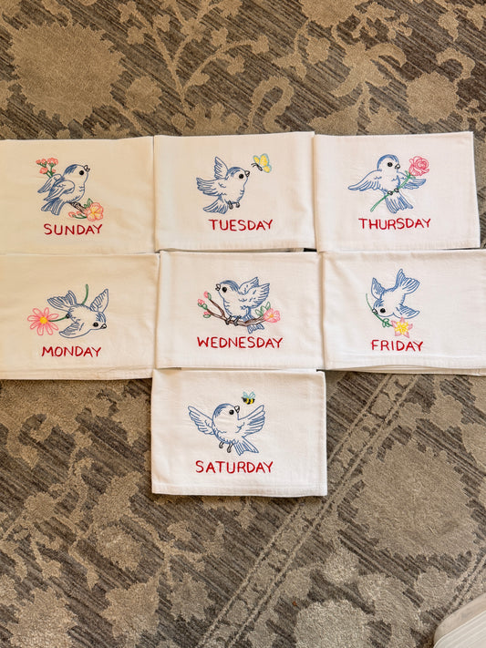 Blue Bird Days of the Week Towel Set