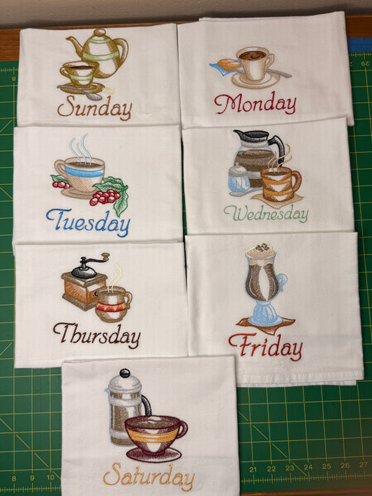 Coffee Lovers Days of the Week Towel set of 7