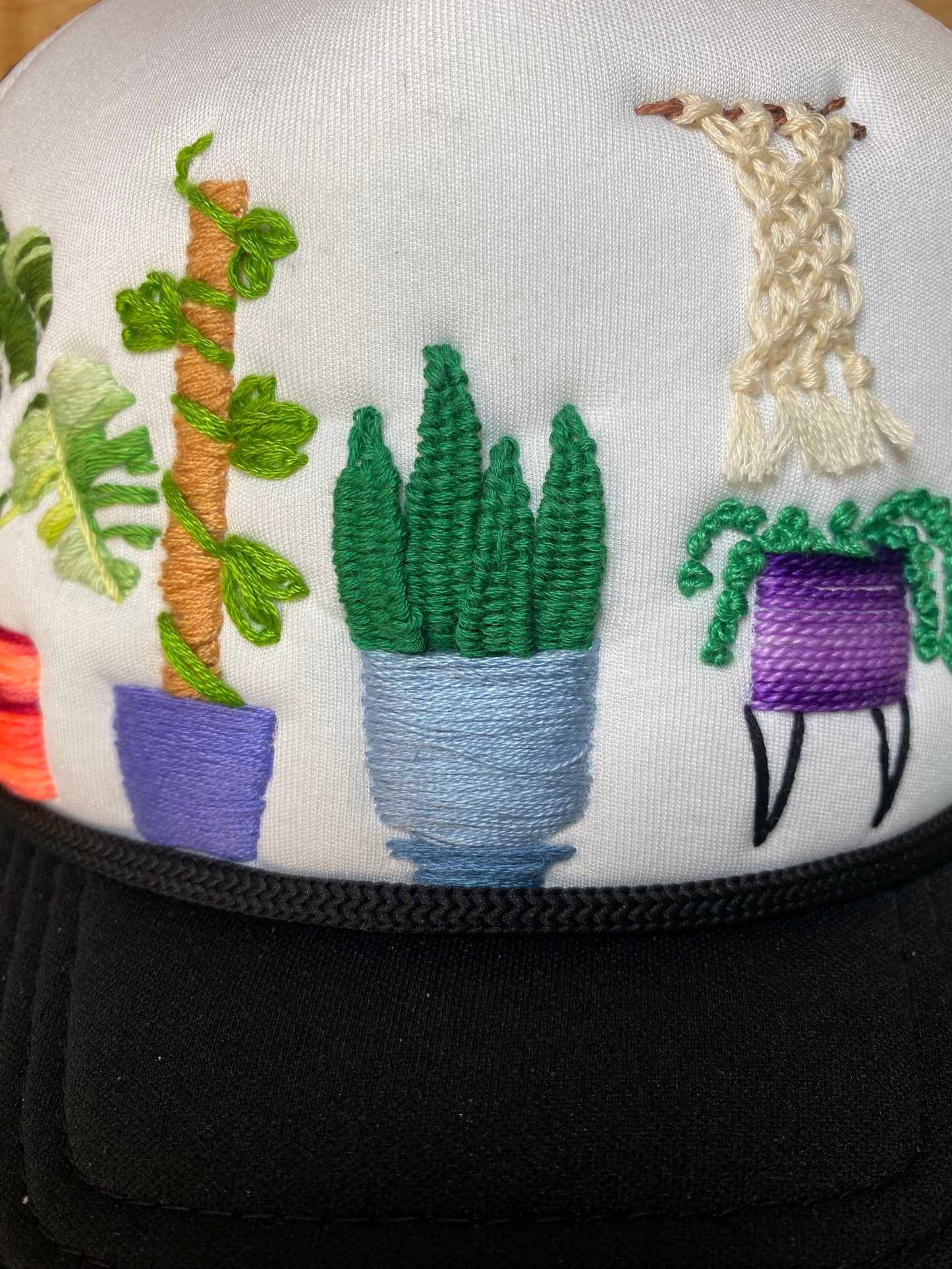 Houseplant Lovers Trucker Hat, hand embroidered