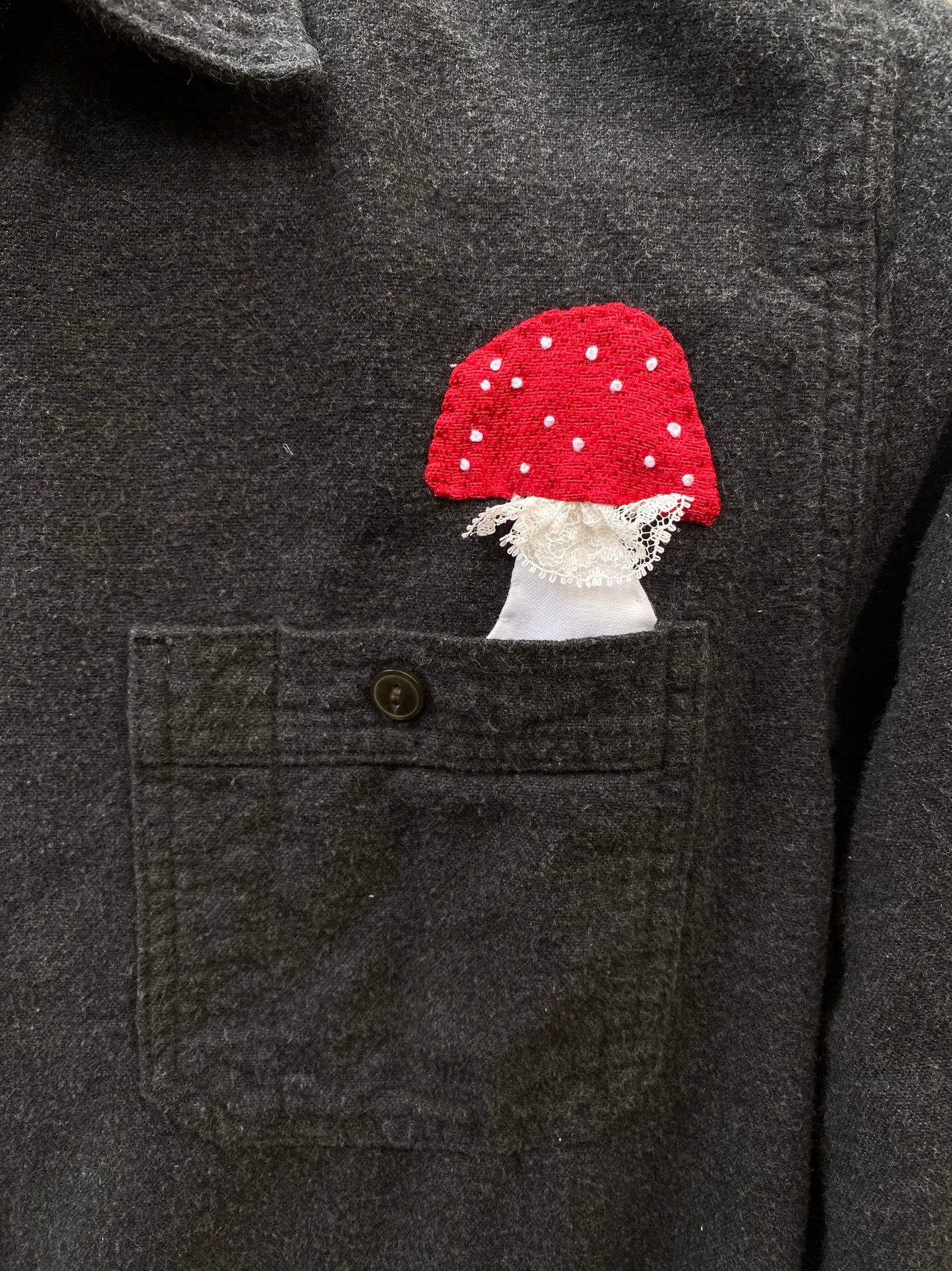 flannel shirt with hand sewn Amanitas