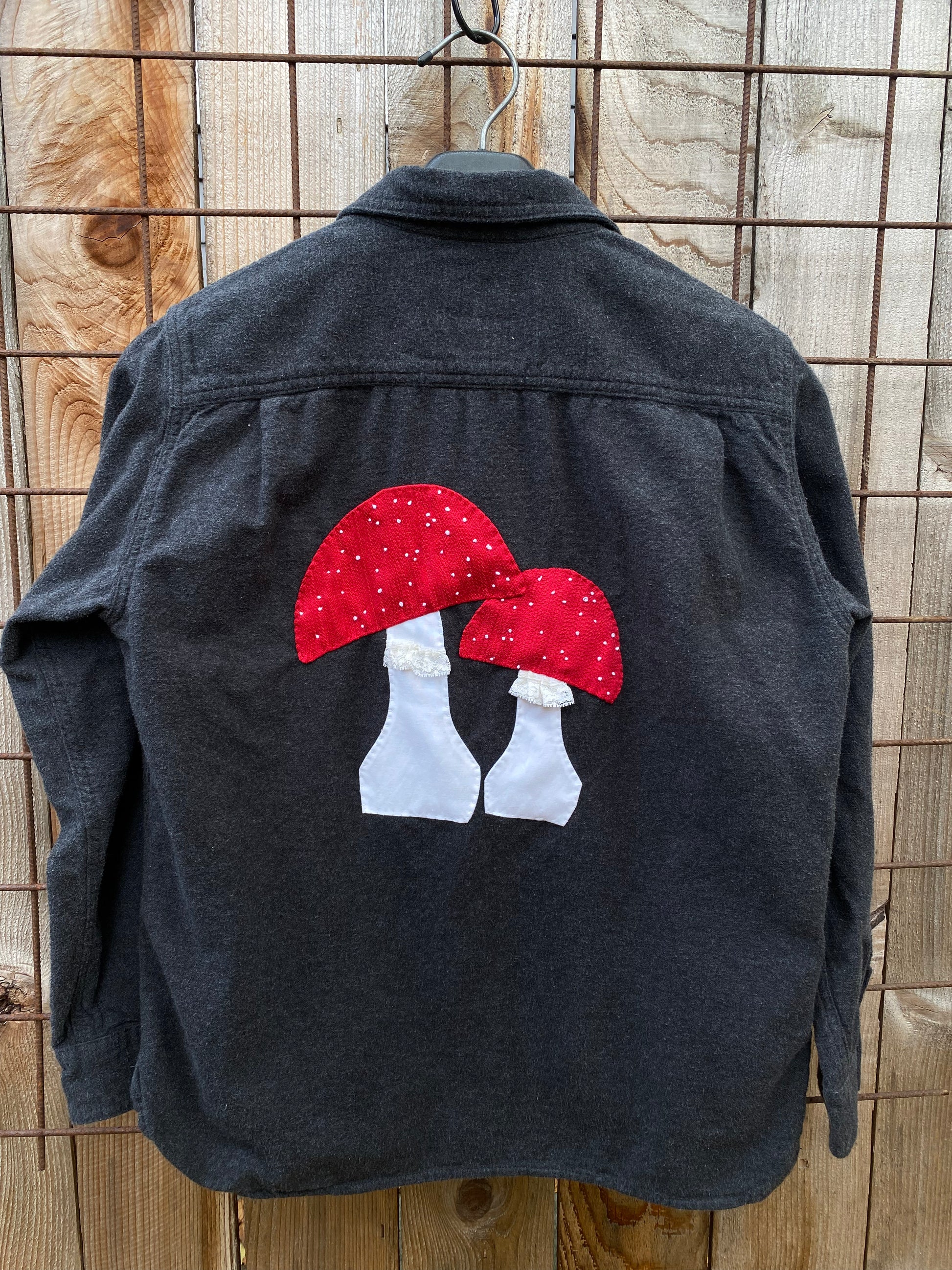 flannel shirt with hand sewn Amanitas