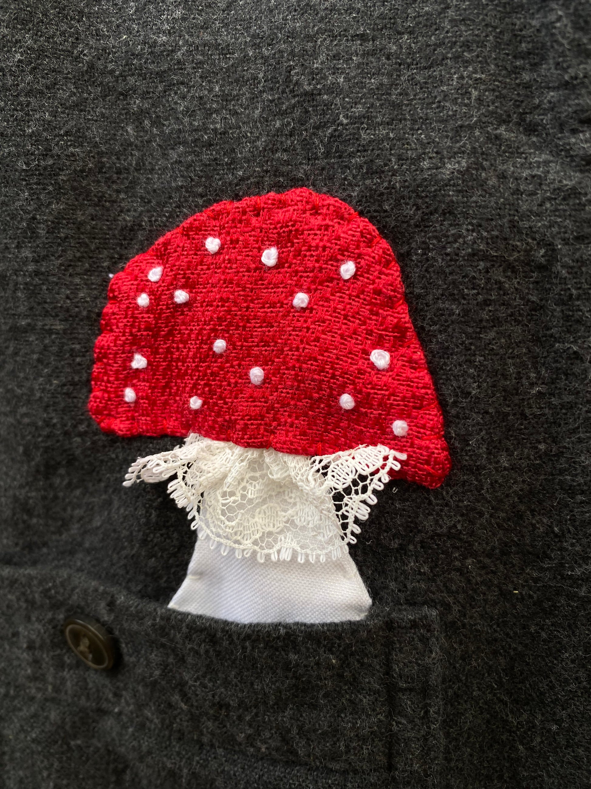 flannel shirt with hand sewn Amanitas