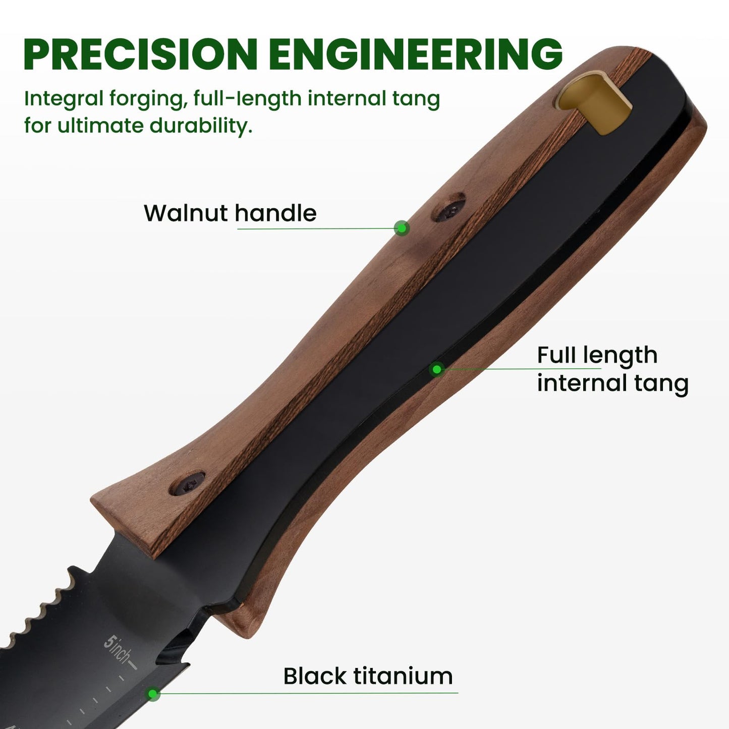 Hori Hori Garden Knife, Garden Tools with Sheath for Weeding, Planting, Digging, 7" Stainless Steel Blade with Cutting Edge, Full-Tang Wood Handle with Hanging Hole