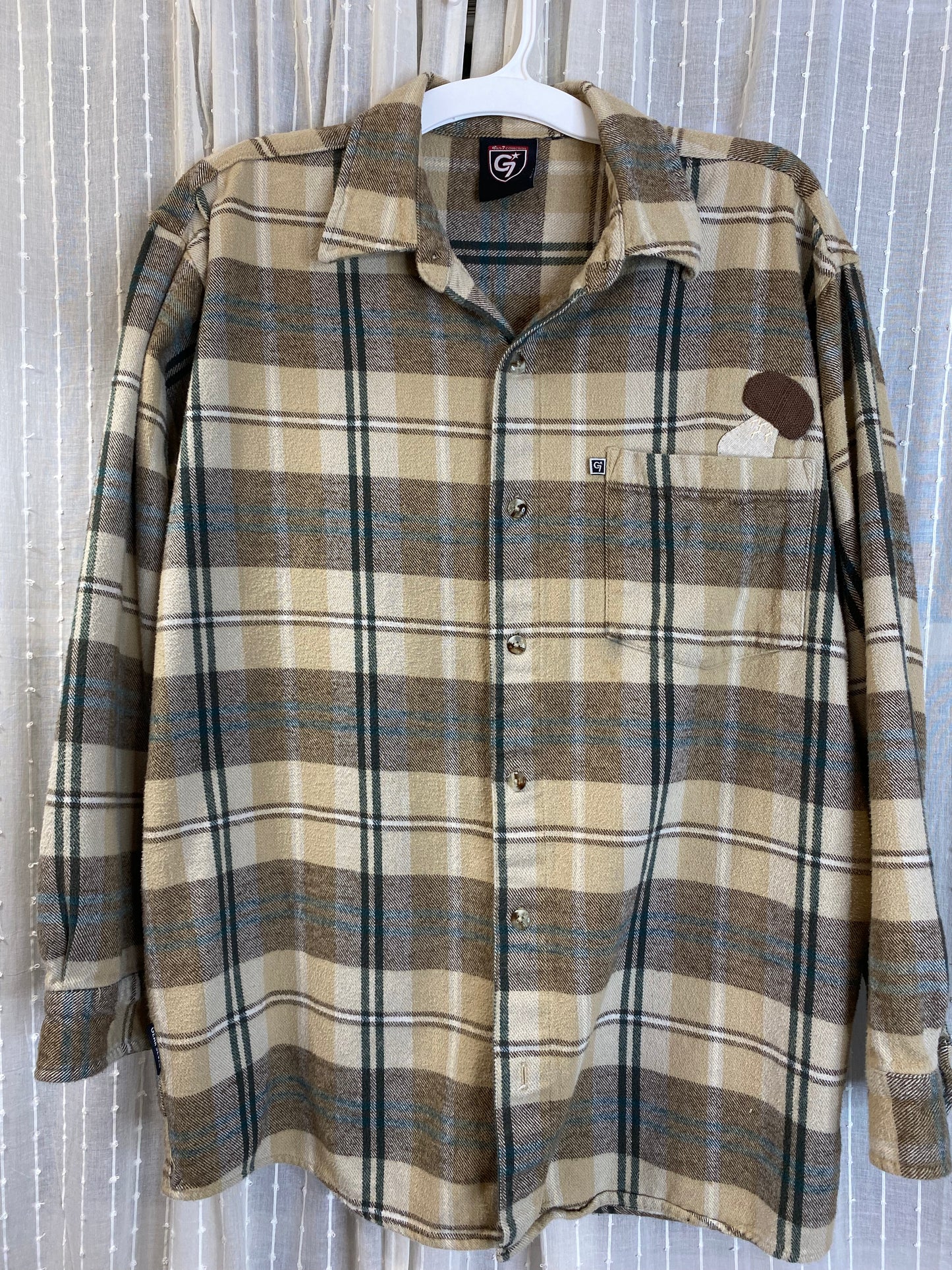 Bolete Flannel, L, tan and light brown plaid