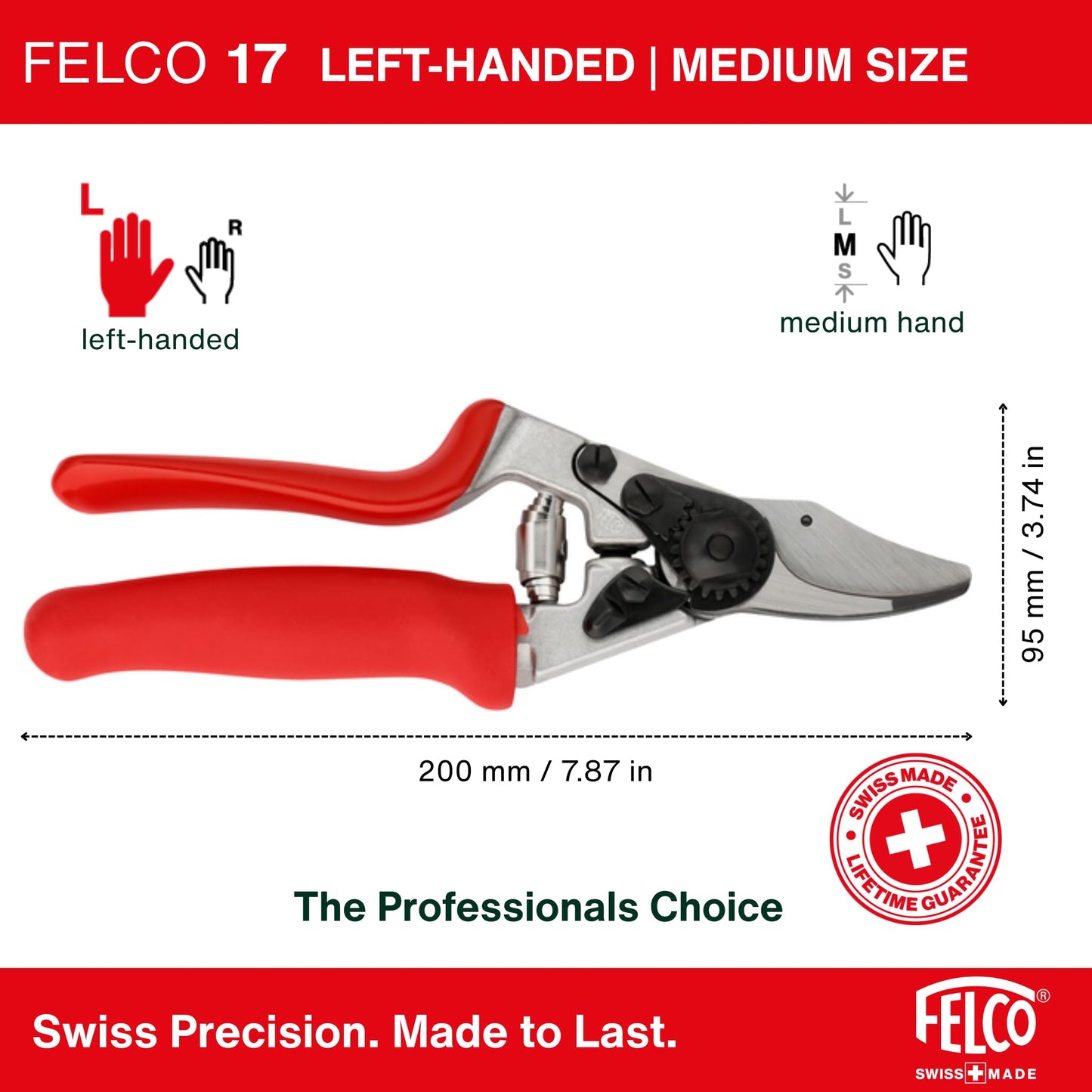 Felco F2 Pruning Shears – 9.25" Swiss-Made Garden Clippers for Professional Pruning | Hand Pruners for Gardening | Garden Tool Cutter with Precision Bypass Blade, Aluminum Body, Replaceable Parts