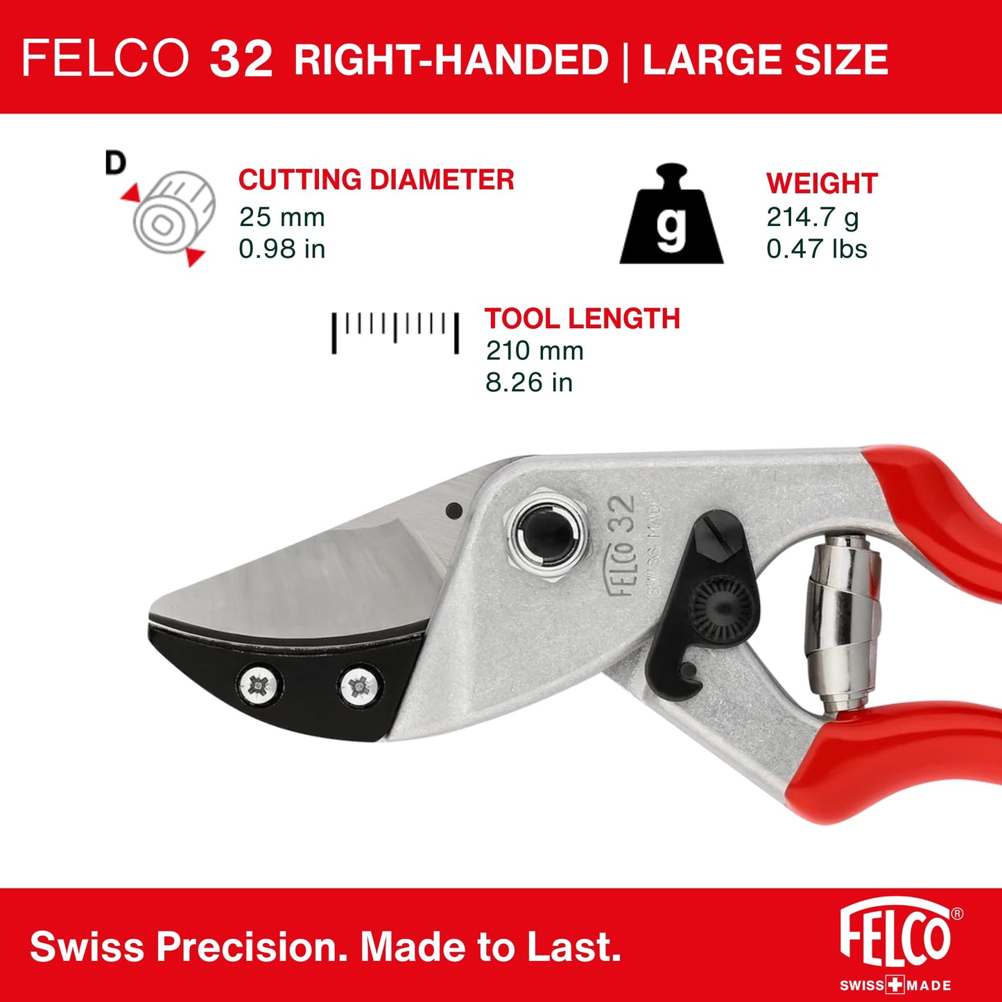 Felco F2 Pruning Shears – 9.25" Swiss-Made Garden Clippers for Professional Pruning | Hand Pruners for Gardening | Garden Tool Cutter with Precision Bypass Blade, Aluminum Body, Replaceable Parts