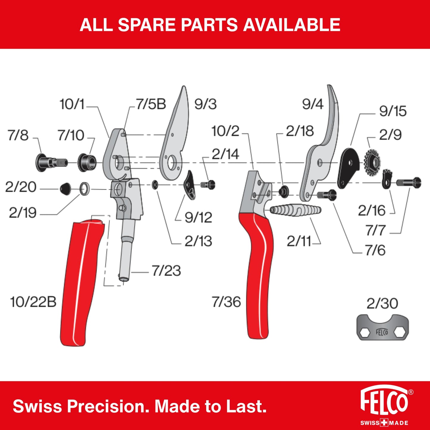 Felco F2 Pruning Shears – 9.25" Swiss-Made Garden Clippers for Professional Pruning | Hand Pruners for Gardening | Garden Tool Cutter with Precision Bypass Blade, Aluminum Body, Replaceable Parts