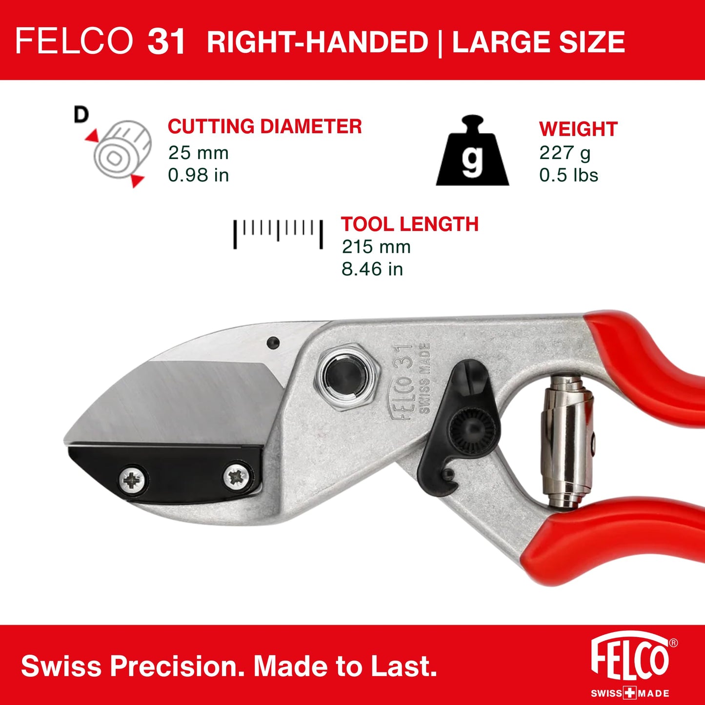 Felco F2 Pruning Shears – 9.25" Swiss-Made Garden Clippers for Professional Pruning | Hand Pruners for Gardening | Garden Tool Cutter with Precision Bypass Blade, Aluminum Body, Replaceable Parts