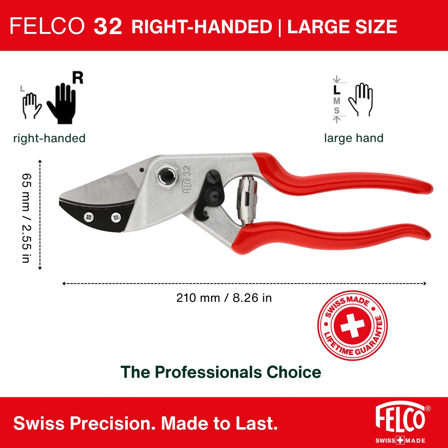 Felco F2 Pruning Shears – 9.25" Swiss-Made Garden Clippers for Professional Pruning | Hand Pruners for Gardening | Garden Tool Cutter with Precision Bypass Blade, Aluminum Body, Replaceable Parts