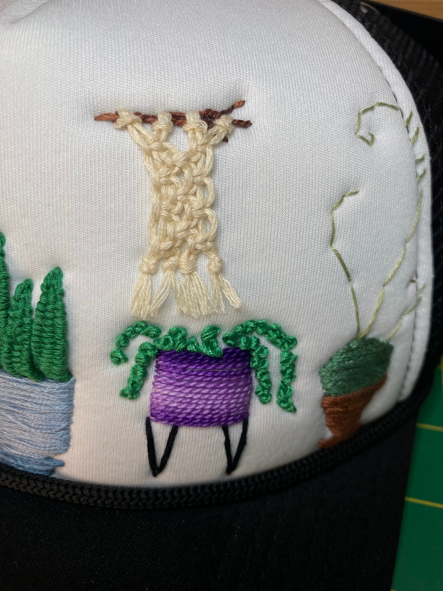Houseplant Lovers Trucker Hat, hand embroidered