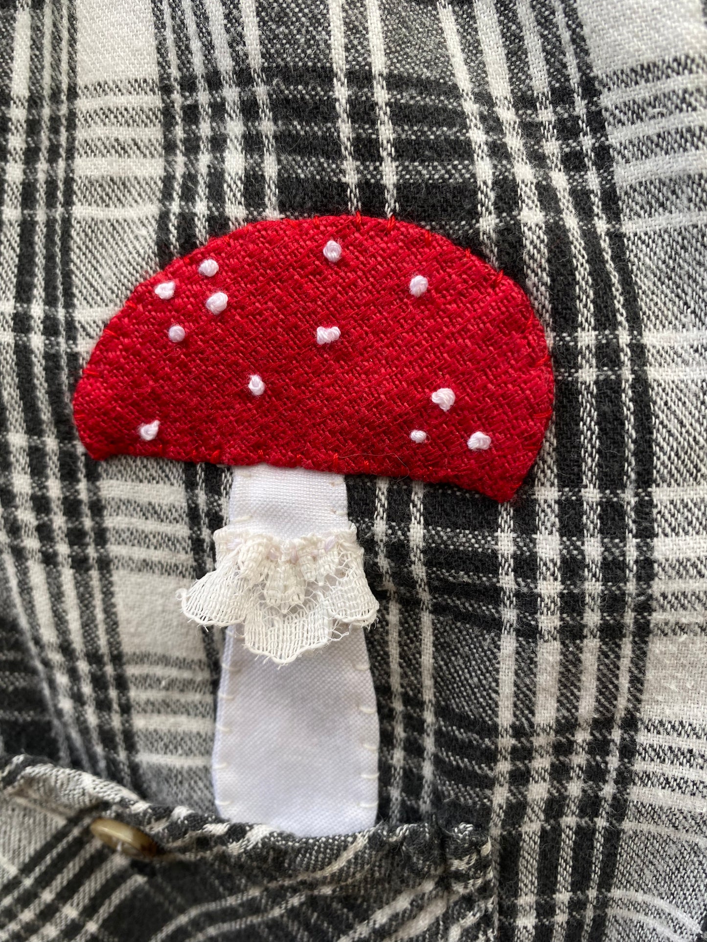 Upcycled Amanita Plaid top, Women's Medium
