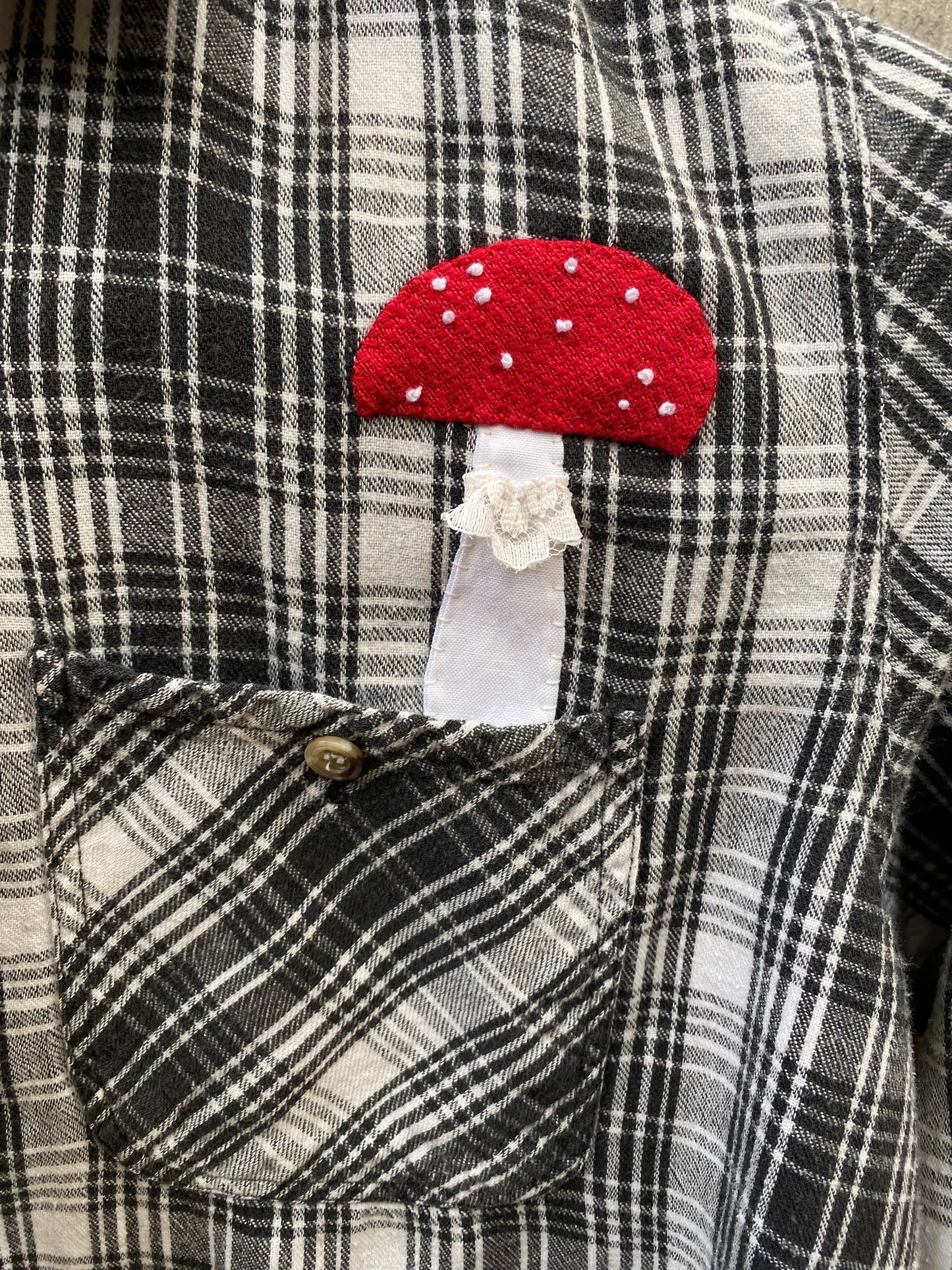 Upcycled Amanita Plaid top, Women's Medium