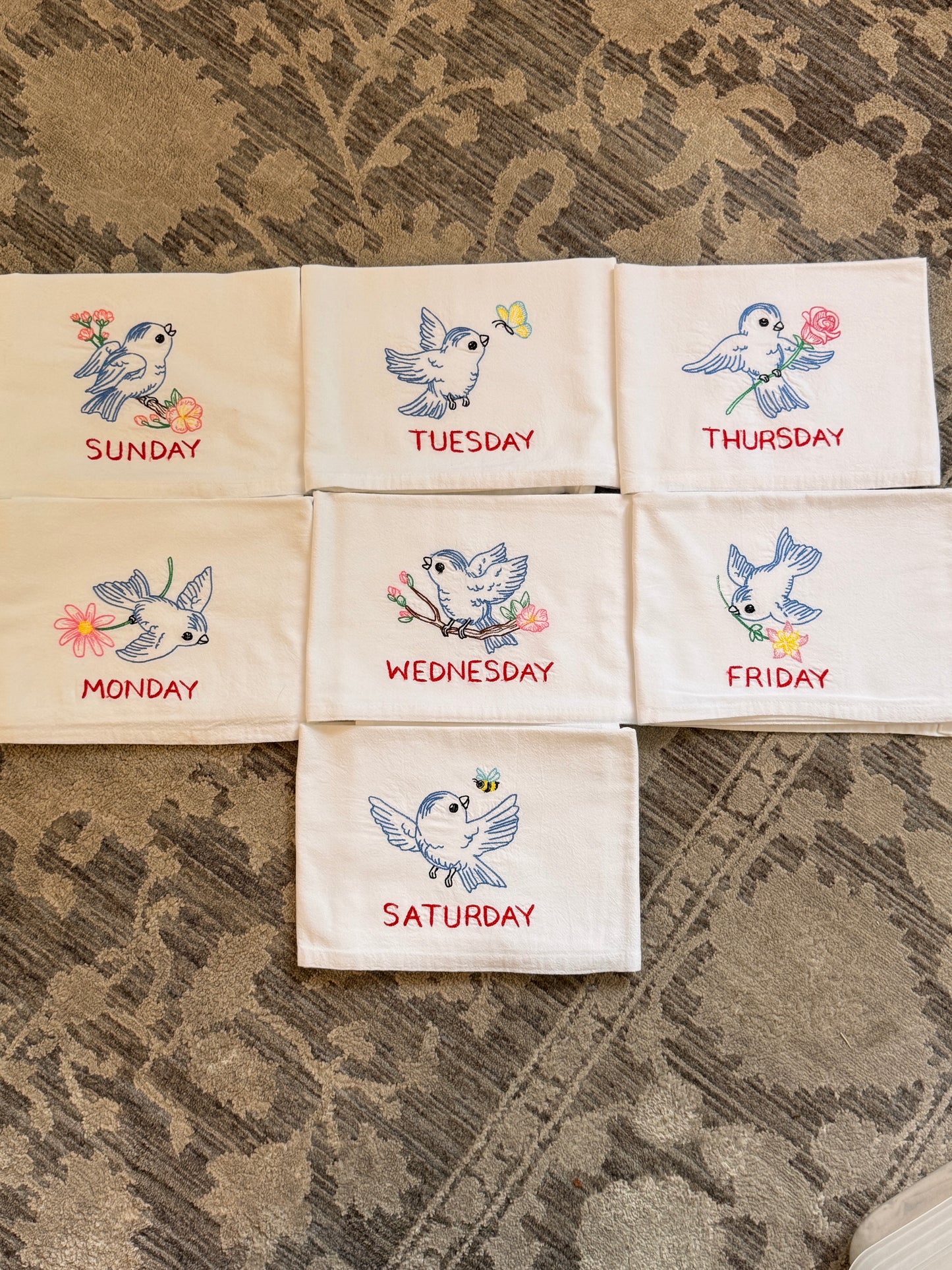 Blue Bird Days of the Week Towel Set