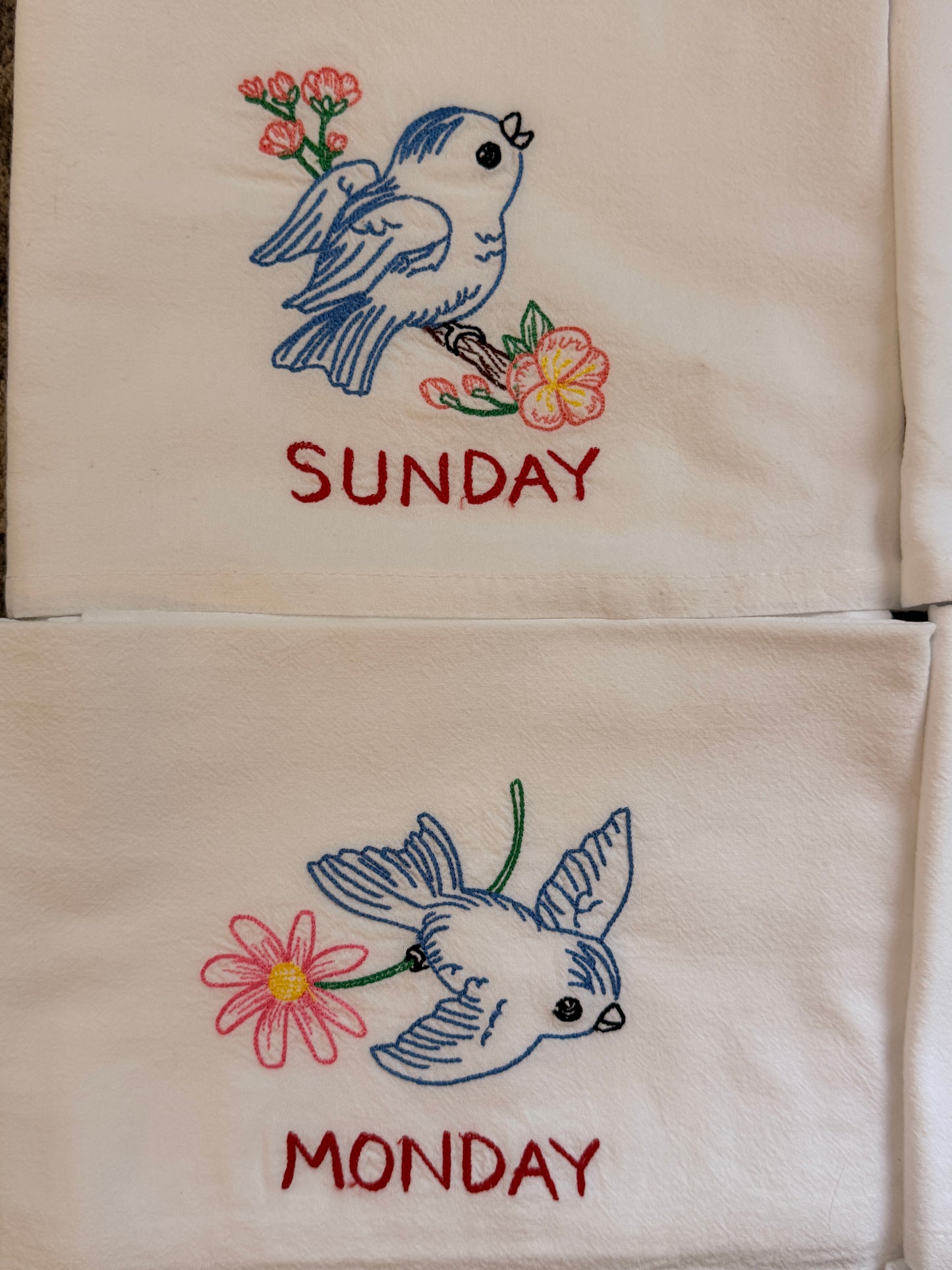Blue Bird Days of the Week Towel Set