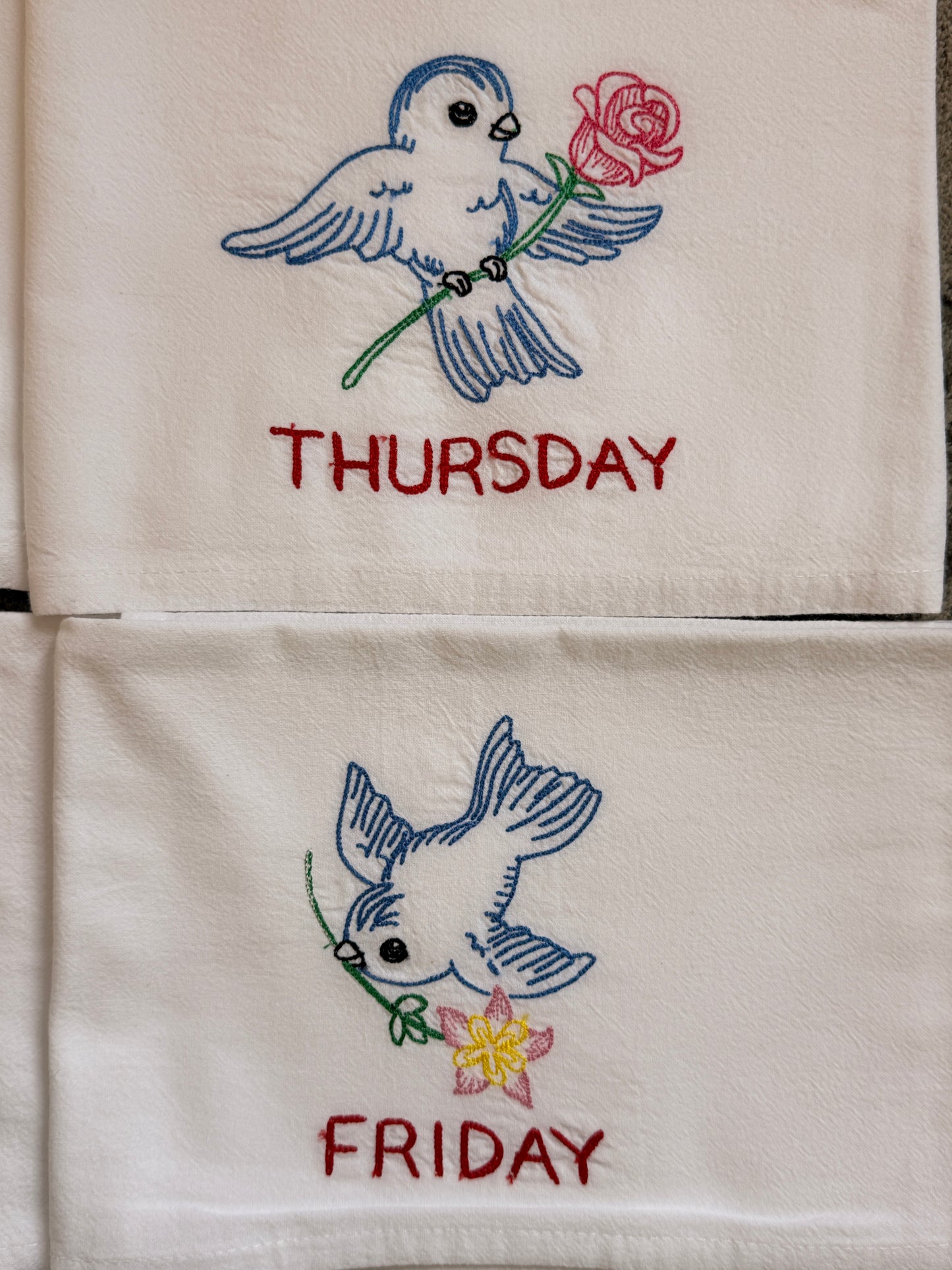 Blue Bird Days of the Week Towel Set
