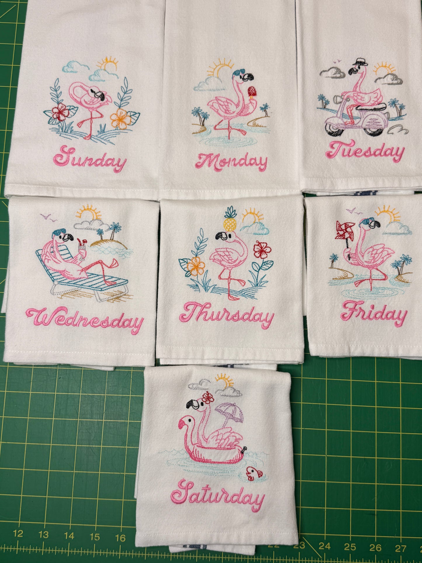 Summer Flamingo Days of the Week Towel Set of 7