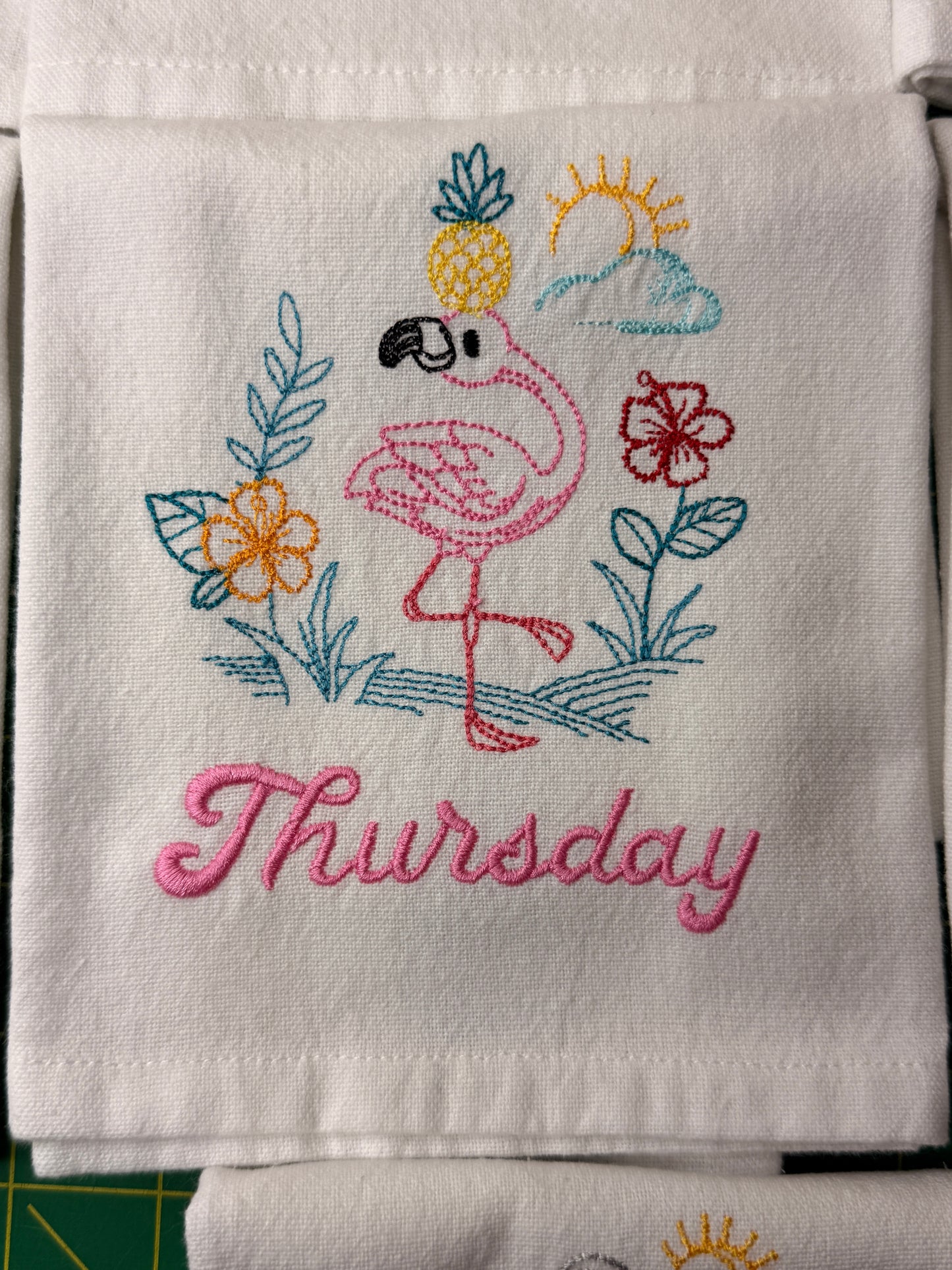 Summer Flamingo Days of the Week Towel Set of 7