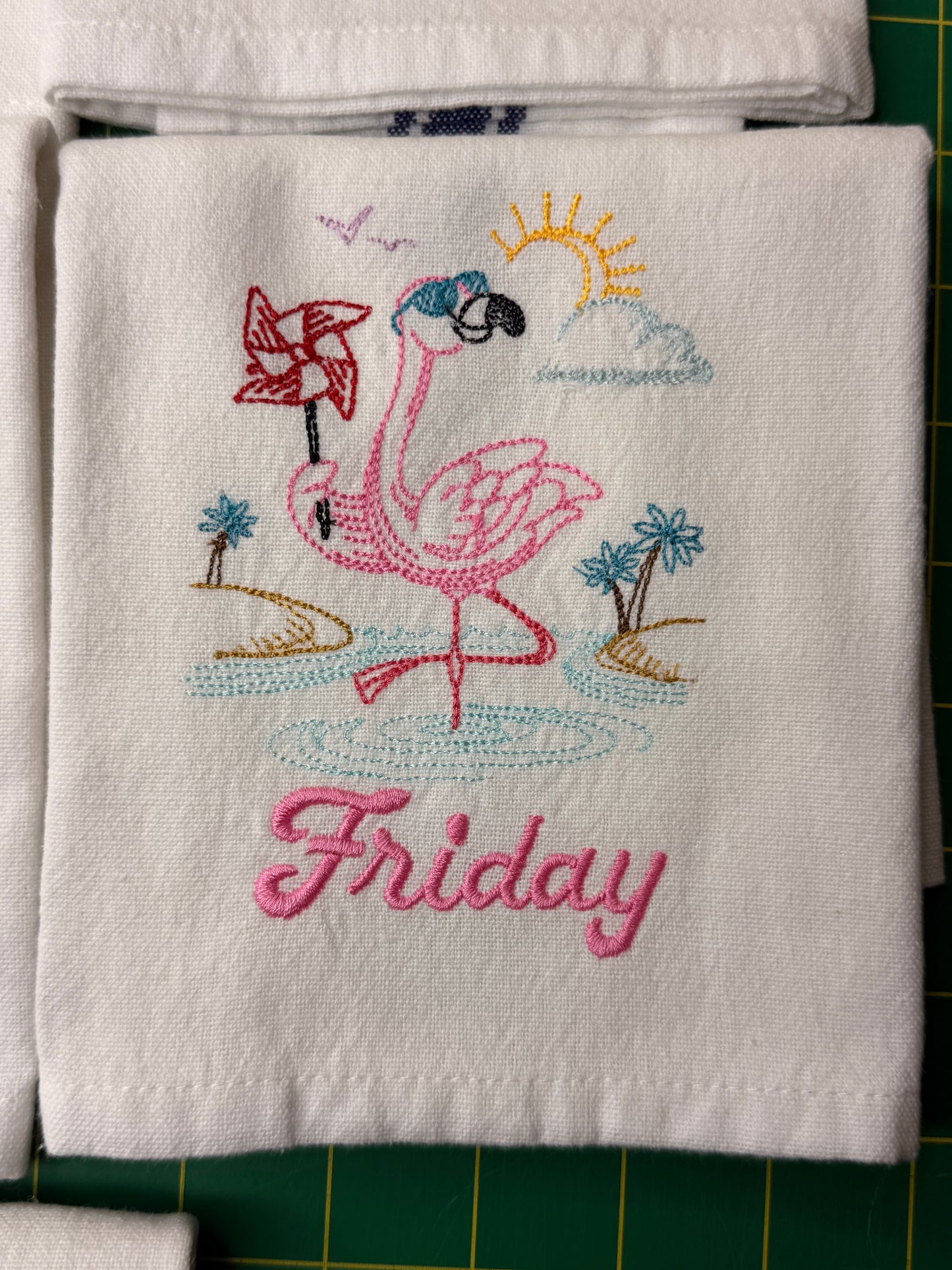 Summer Flamingo Days of the Week Towel Set of 7