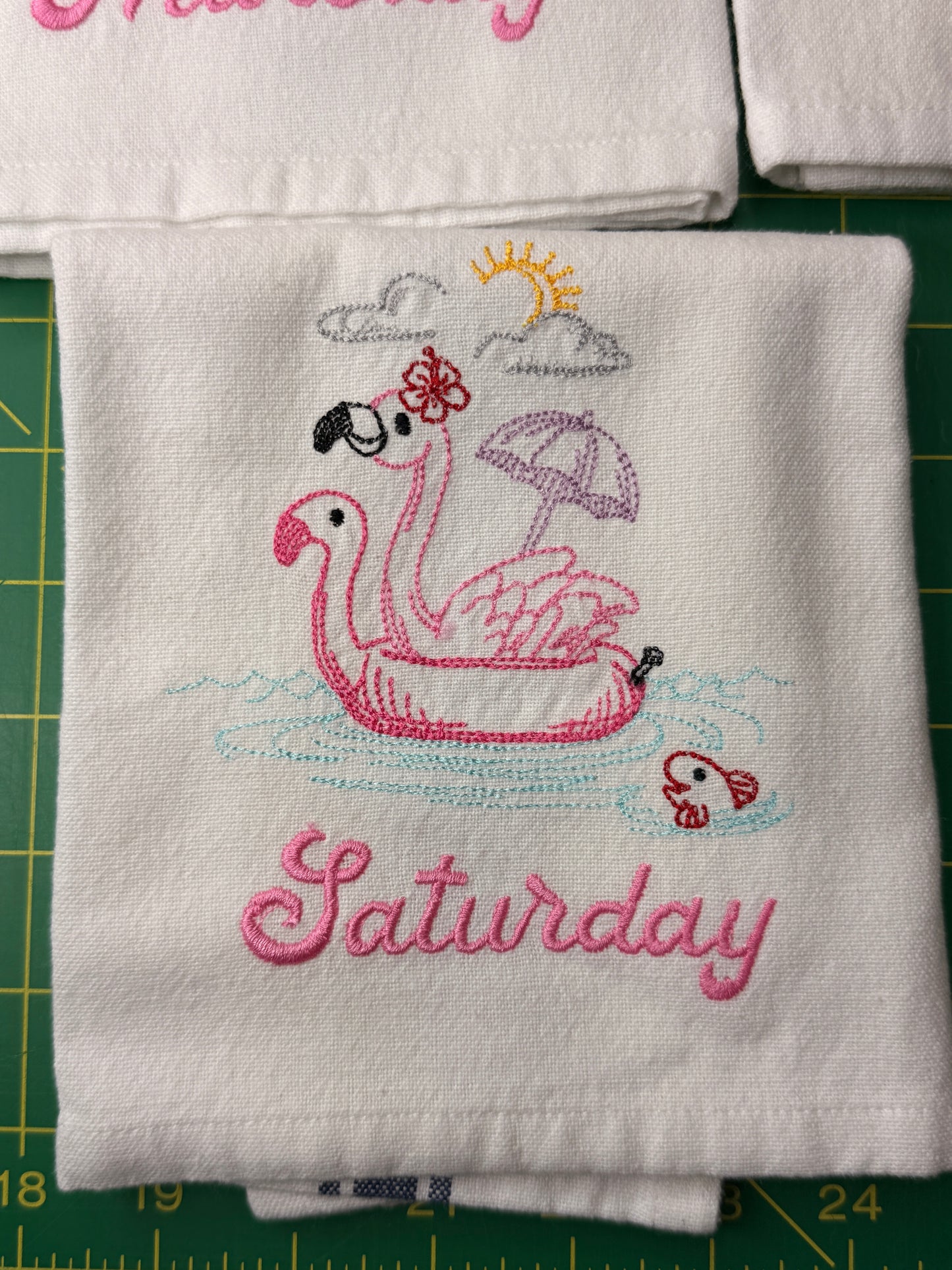 Summer Flamingo Days of the Week Towel Set of 7