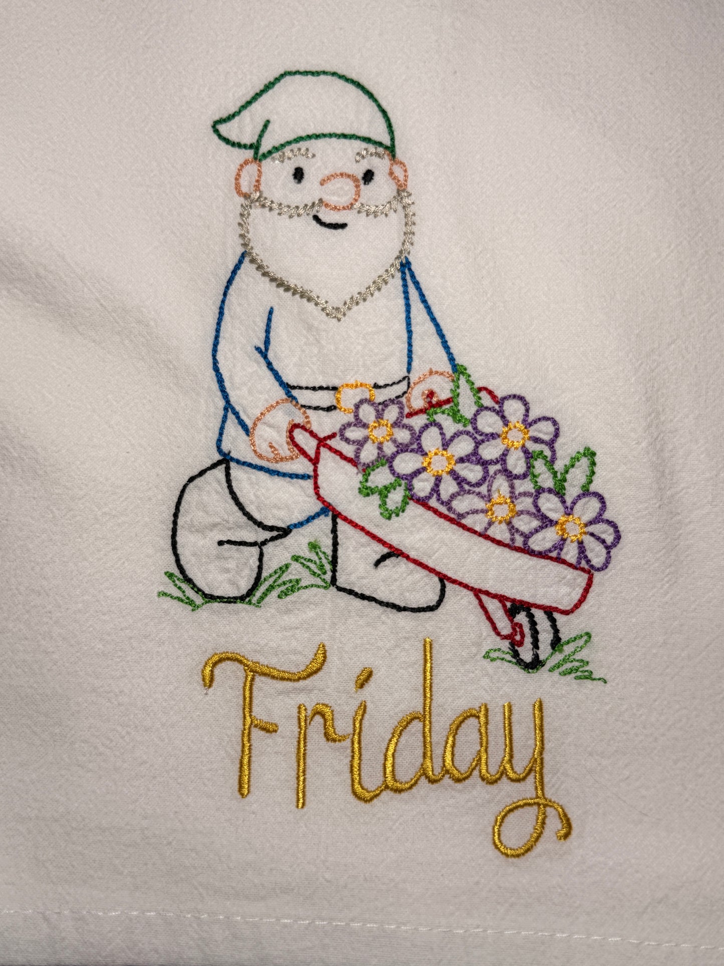 Garden Gnome Days of the Week Towel Set of 7