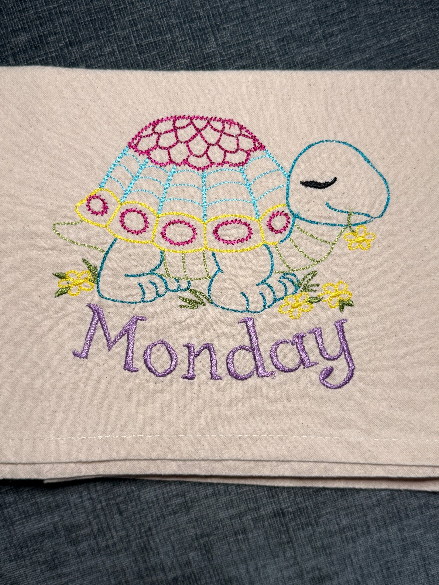 Tortoise Days of the Week Towels, set of 7