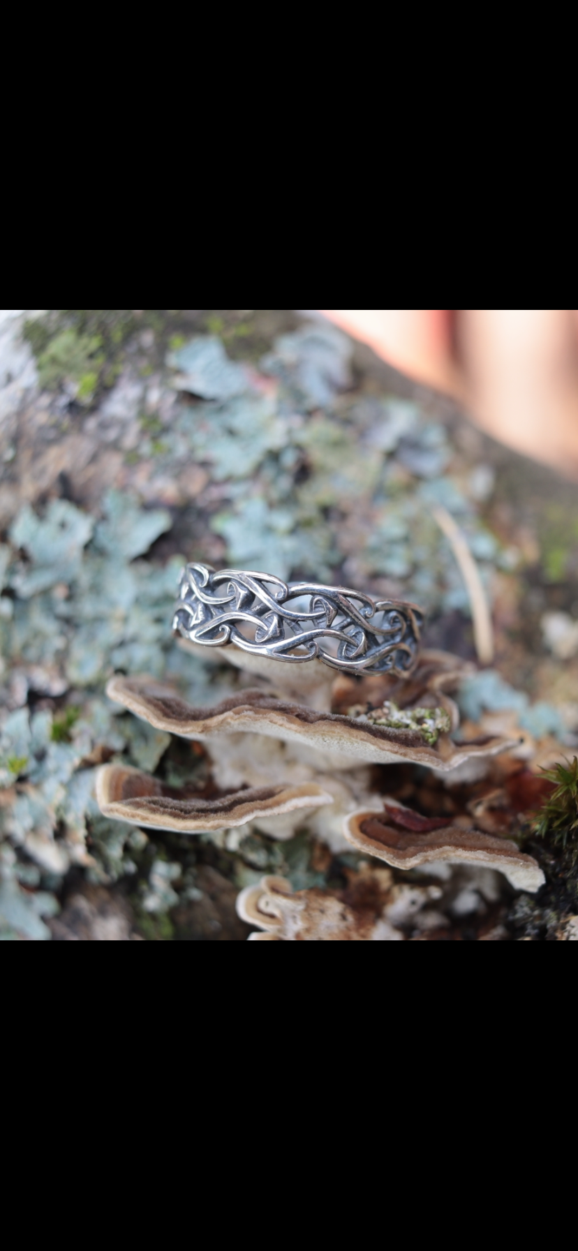 Sterling silver ring with woven mushroom pattern